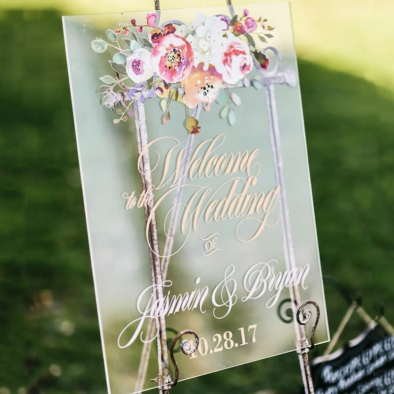 Floral Acrylic Wedding Welcome Sign