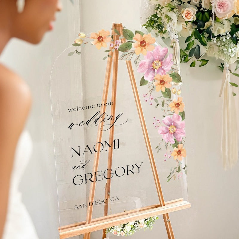 Floral Acrylic Wedding Welcome Sign