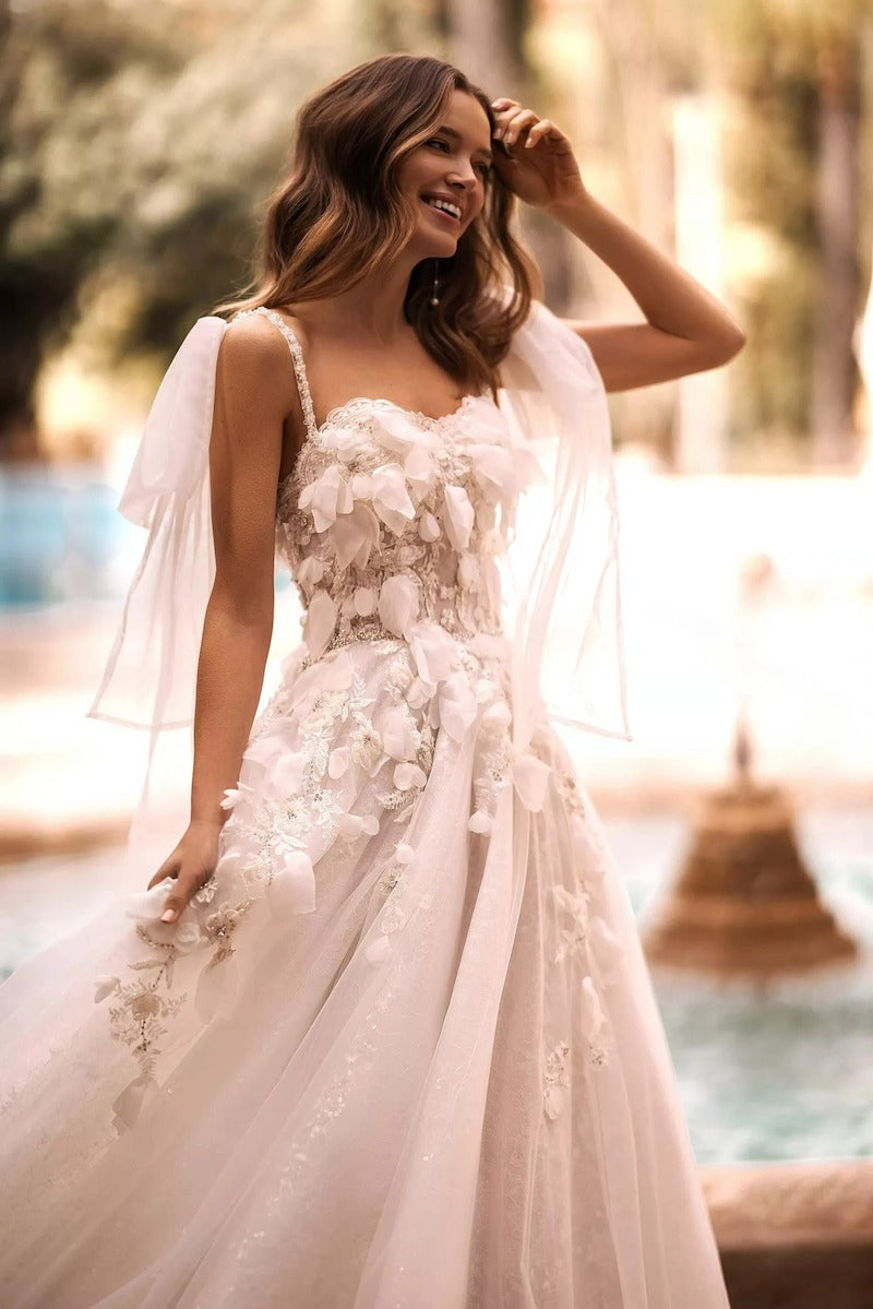 Floral Applique A Line Wedding Dress