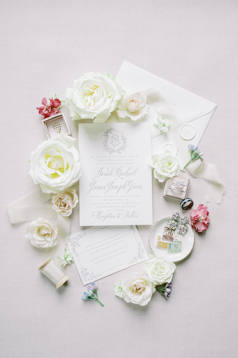 Floral Summer Wedding Invitation Flat Lay