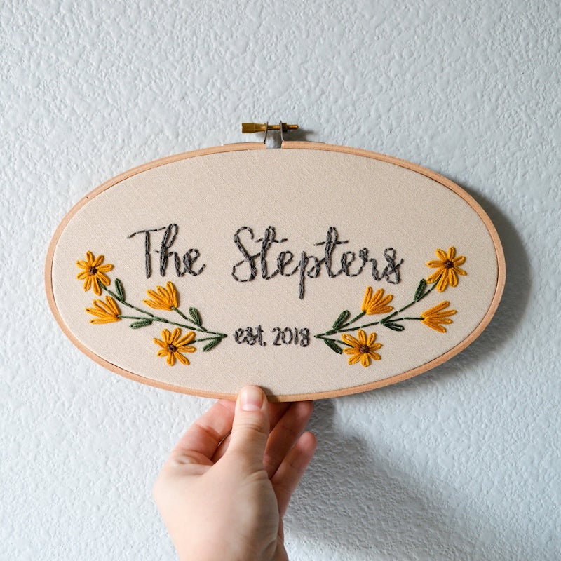 Flower Embroidery Hoop Wedding Gift