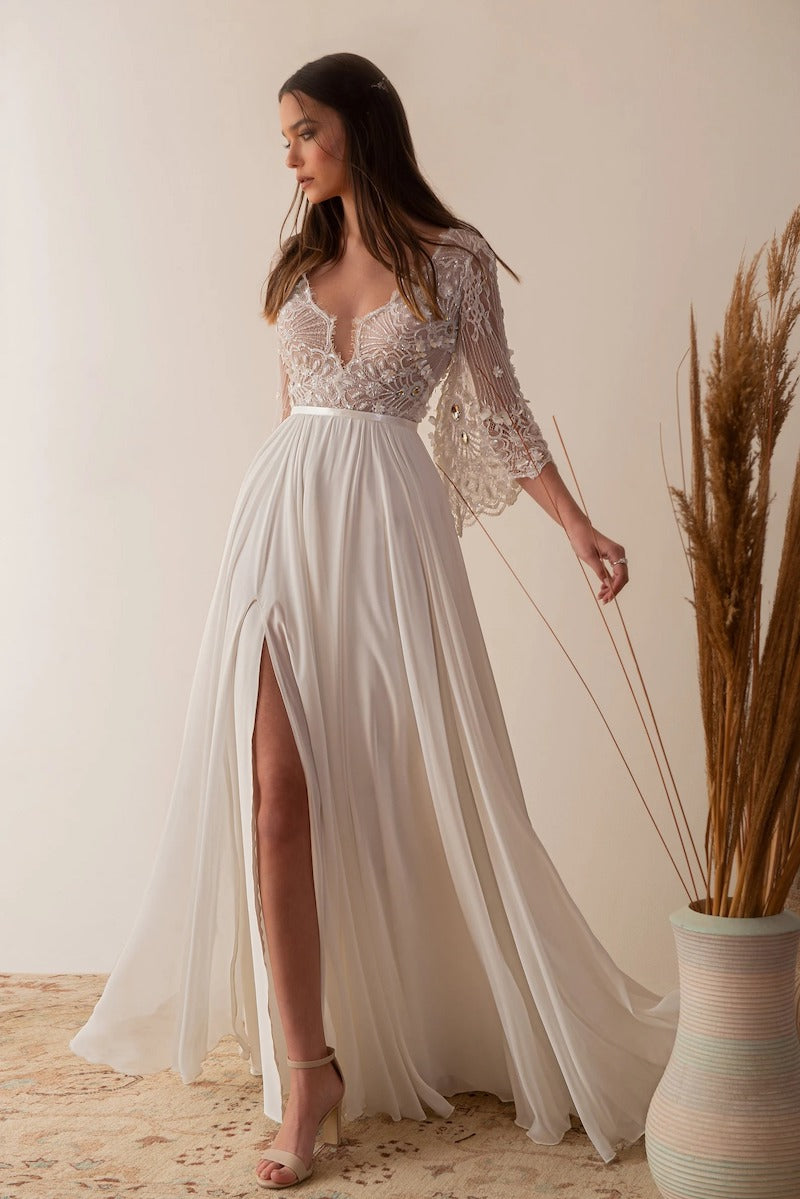 Flutter Sleeve Bohemian Wedding Dress
