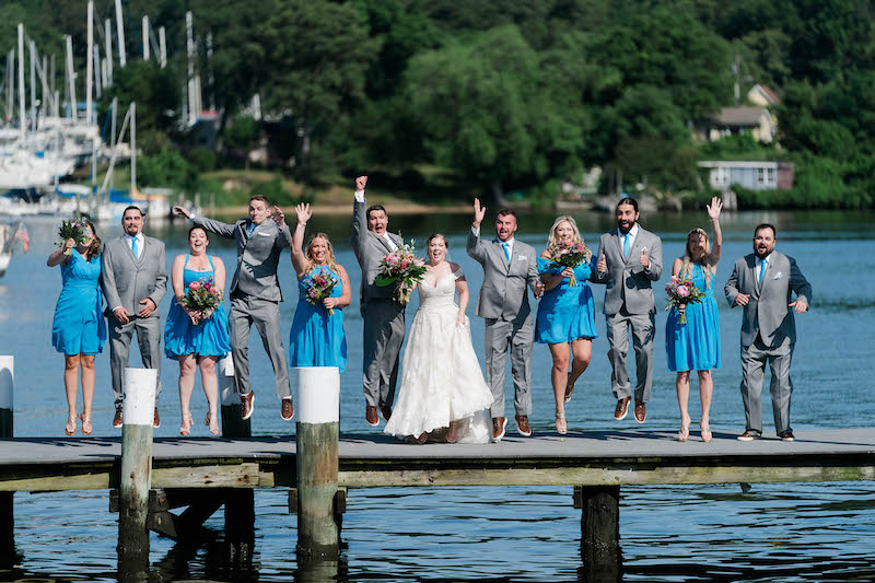 Bridal Party on Pier Fun Photo