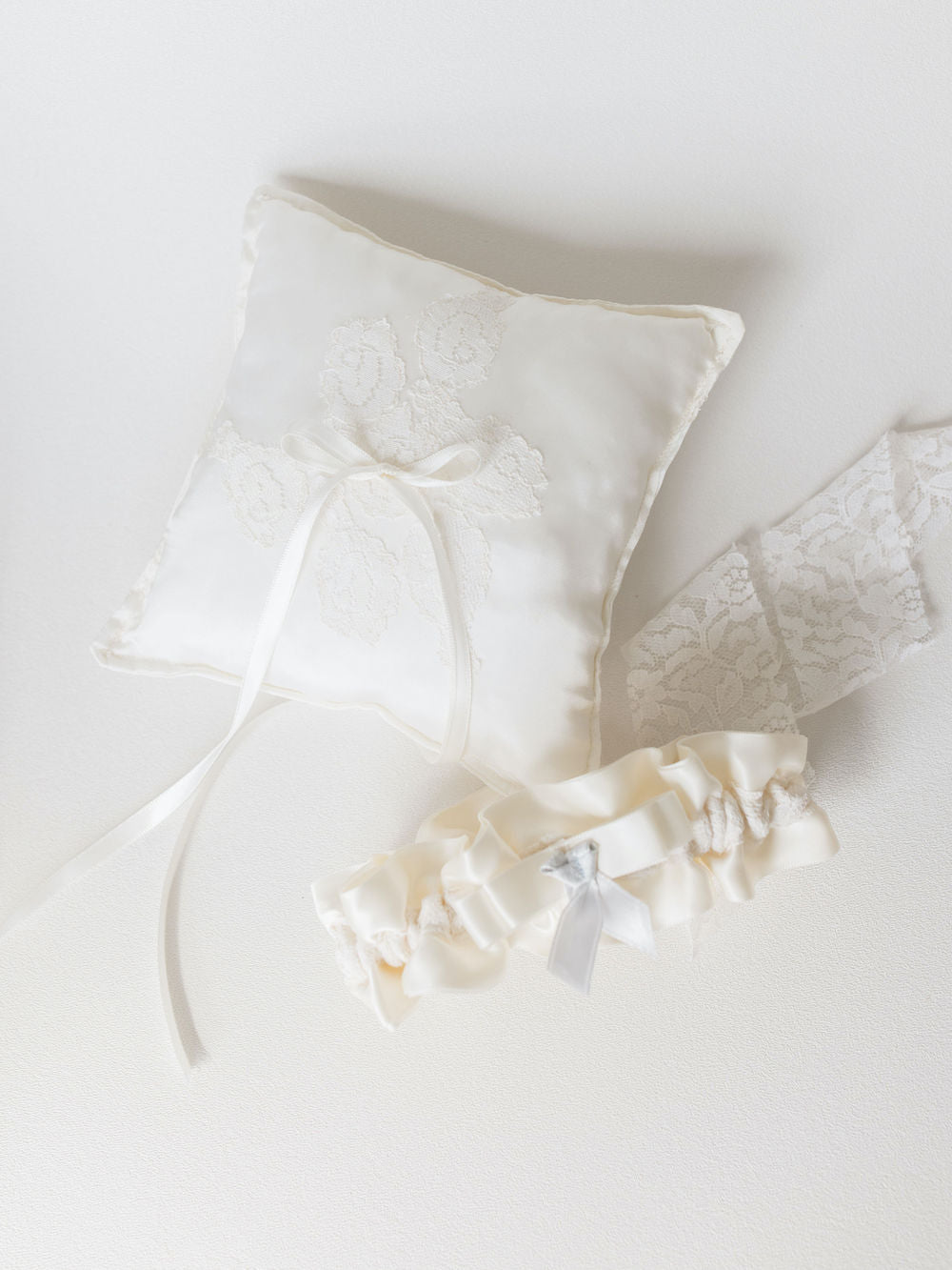 wedding garter and ring pillow handmade from bride's mother's wedding lace purse pouch - handmade heirloom bridal accessories by The Garter Girl