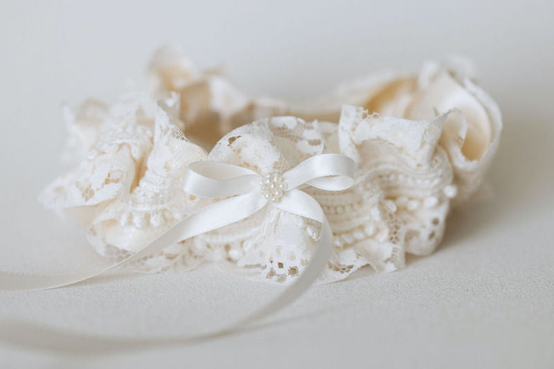 Wedding Garter with Lace and Pearls From Mother's Wedding Dress