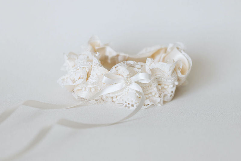 Wedding Garter with Lace and Pearls From Mother's Wedding Dress