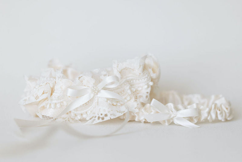 Wedding Garter with Lace and Pearls From Mother's Wedding Dress