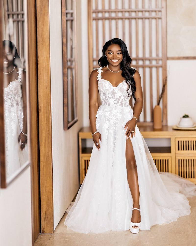 Glamorous Bridal Look Simone Biles and Jonathan Owens Cabo Wedding