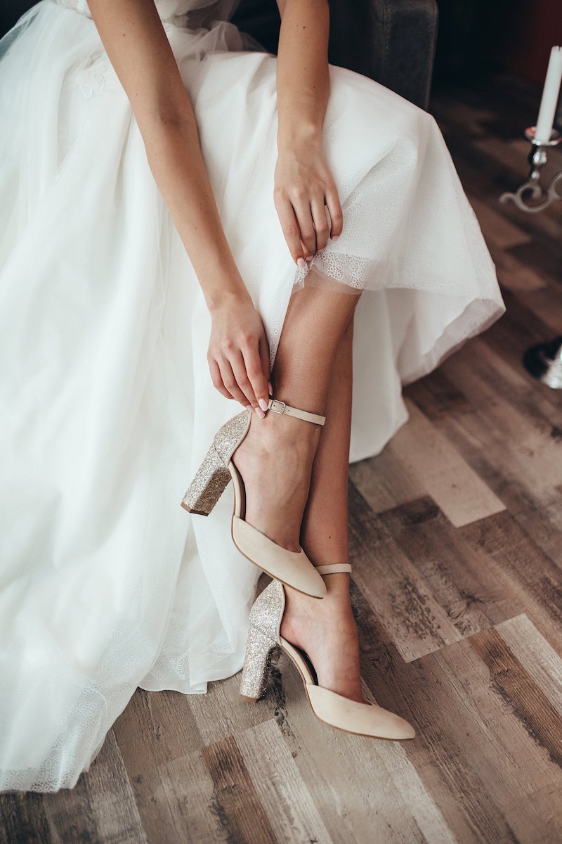 Glitter Bridal Shoes with Chunky Heel and Almond Toe
