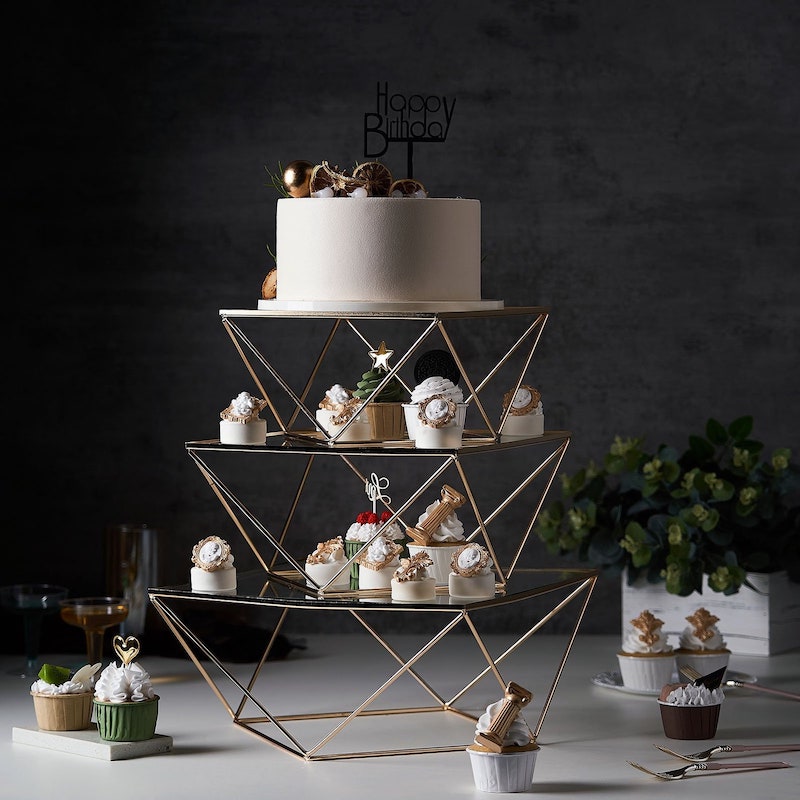 Gold Geometric Cake and Cupcake Stand