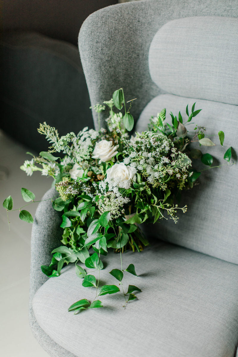 Green and White Bridal Bouquet for Washington DC Micro Wedding