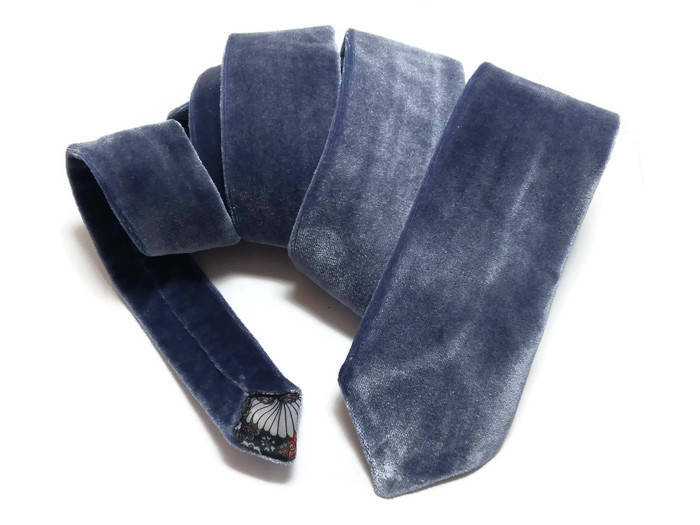 Grey Blue Velvet Tie