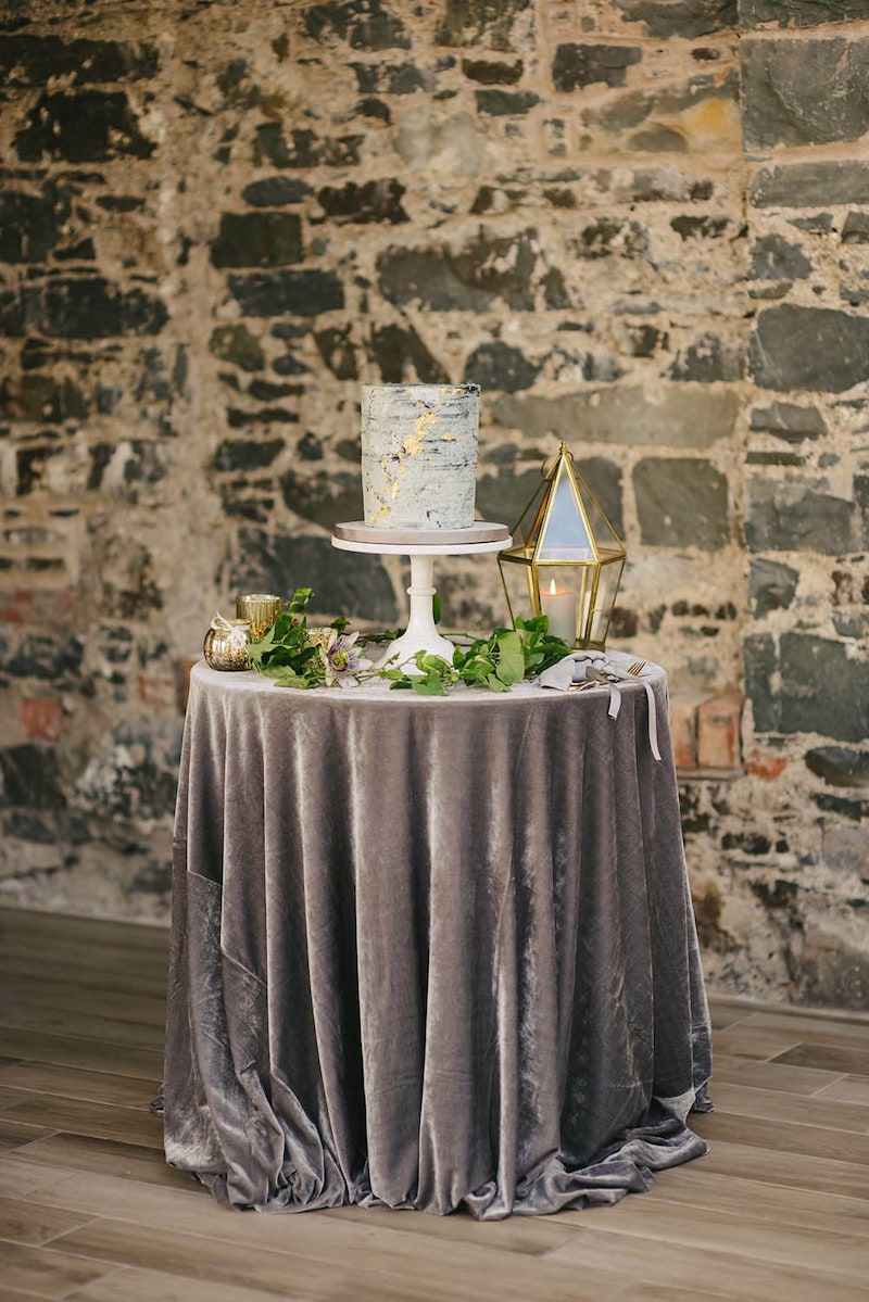 Grey Velvet Tablecloths for Winter Wedding