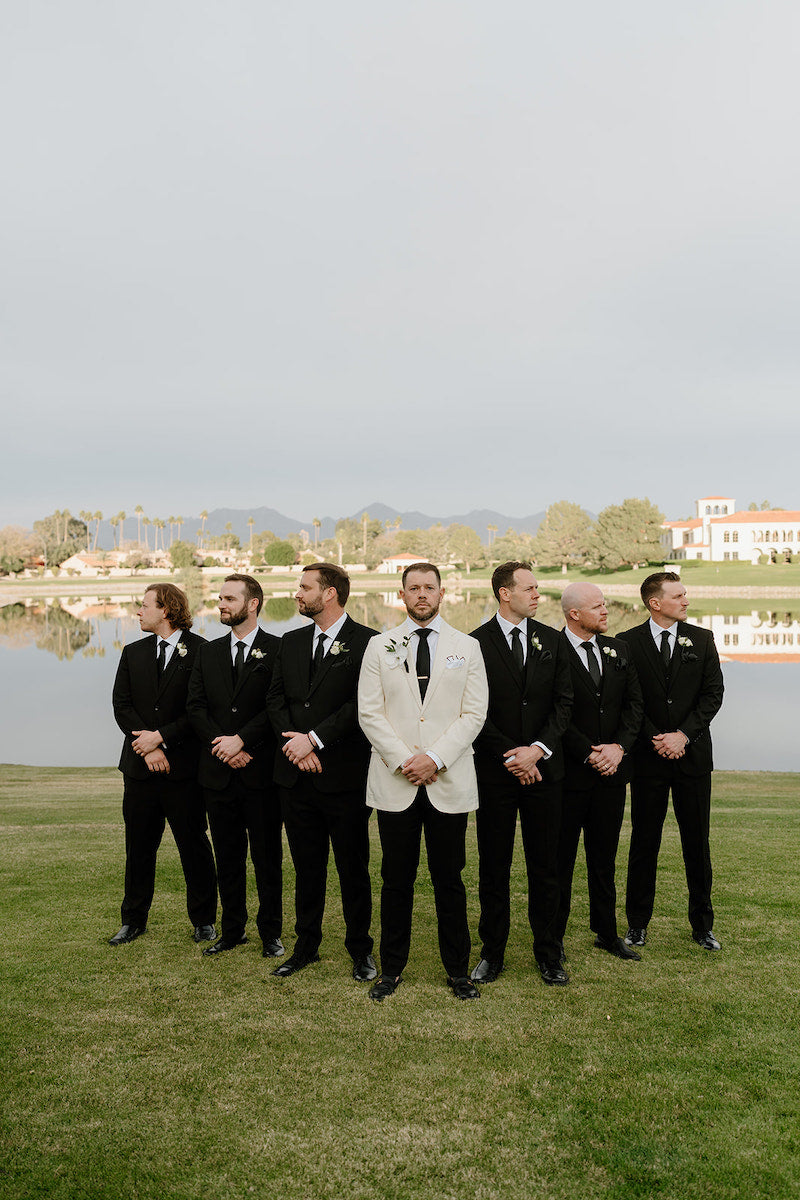 Groom and Groomsmen in Black Suits