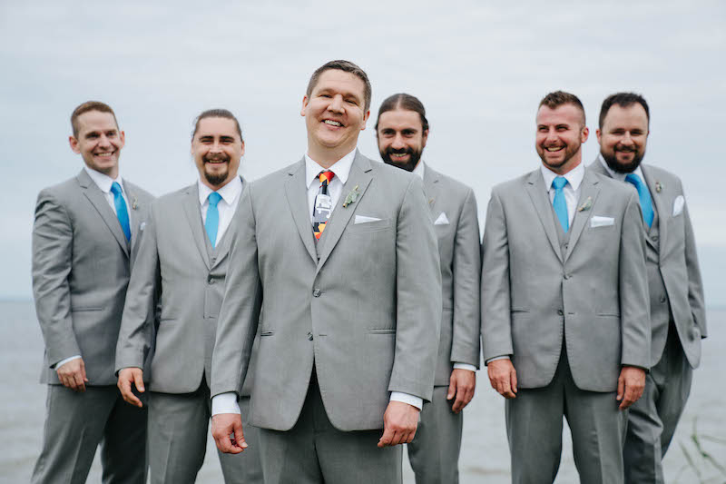 Groom and Groomsmen Waterfront Wedding