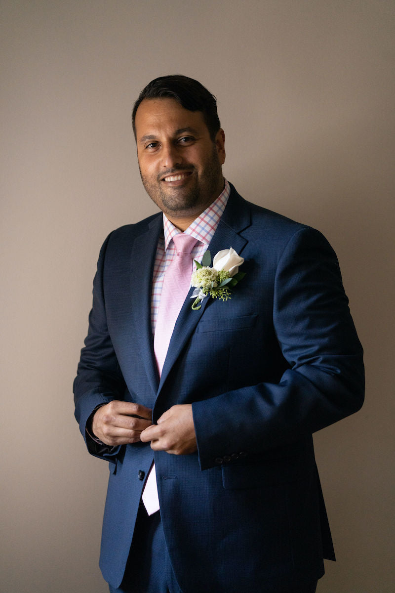 Groom Getting Ready Navy Suit