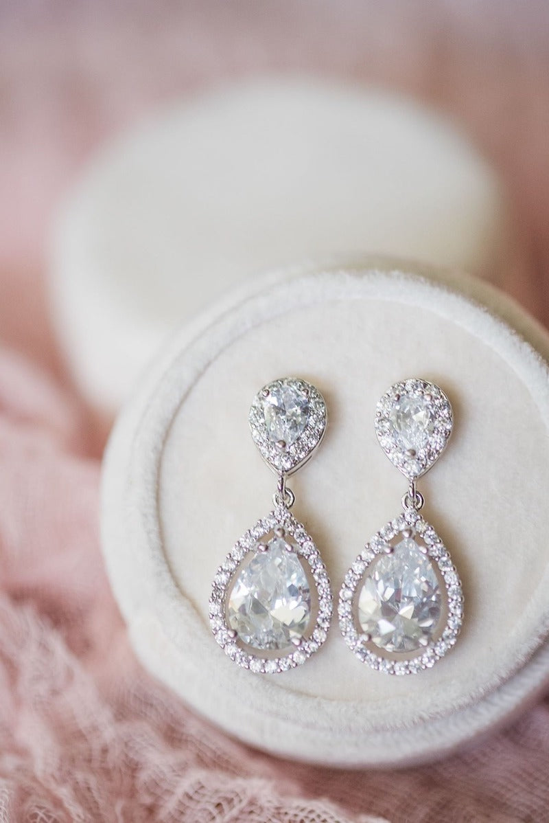 Halo Teardrop Bridal Earrings