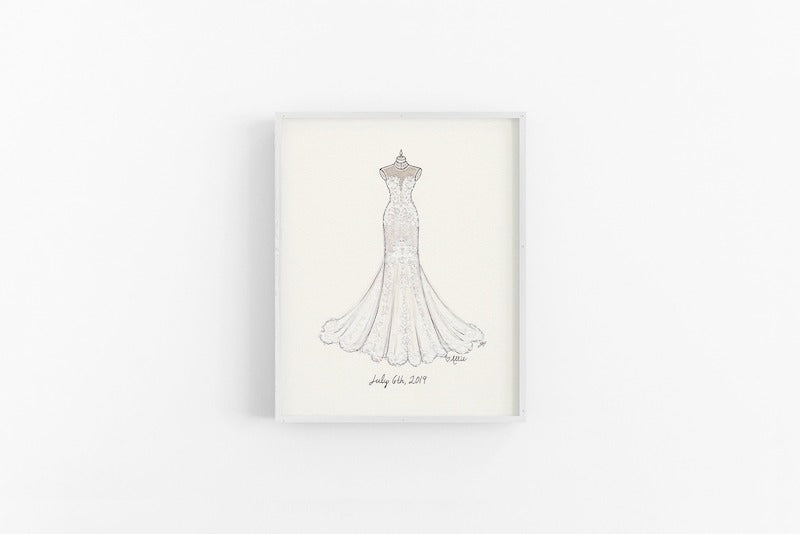 Hand Made Custom Wedding Dress Portrait Illustation