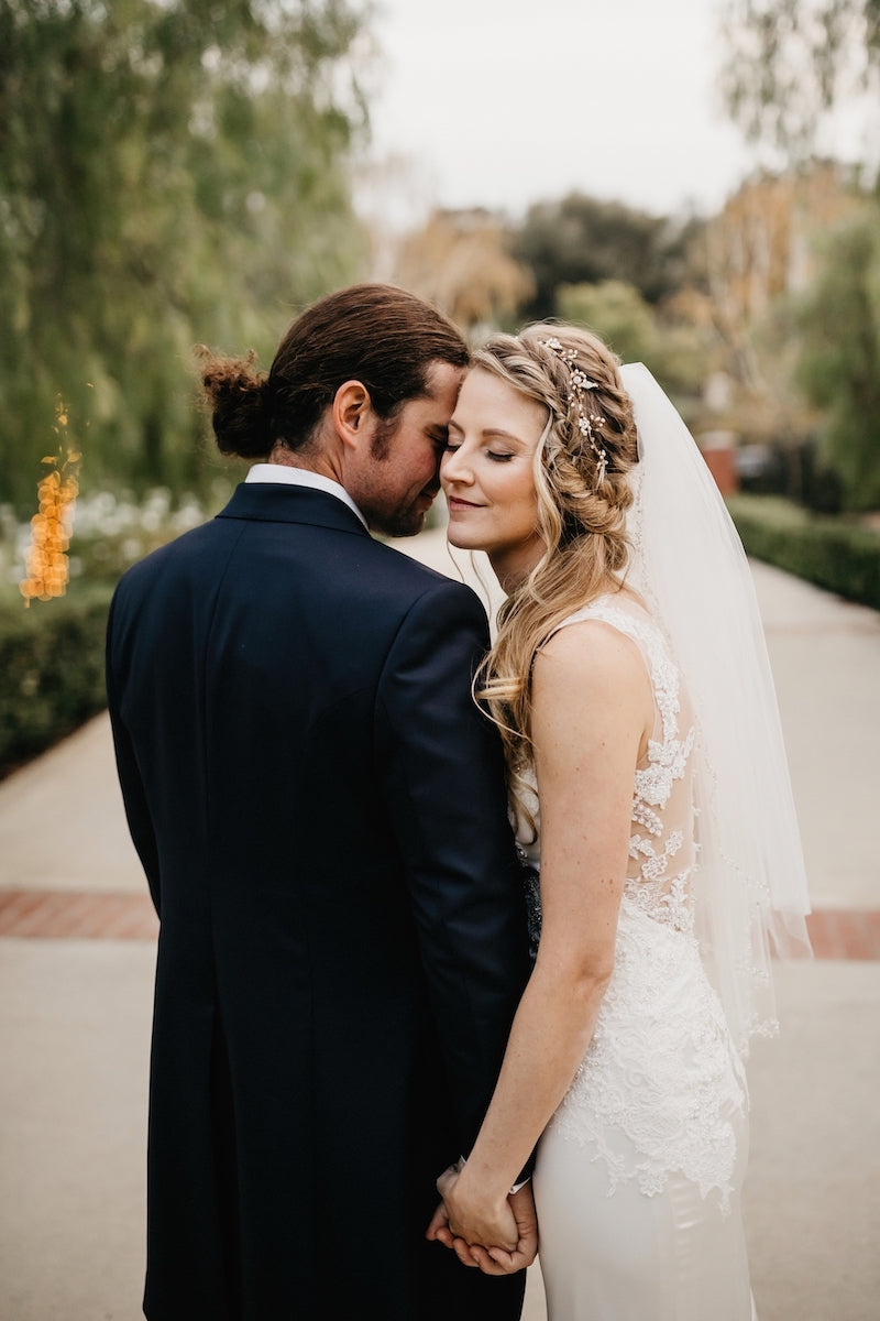 happy couple at outdoor CA wedding at private residence