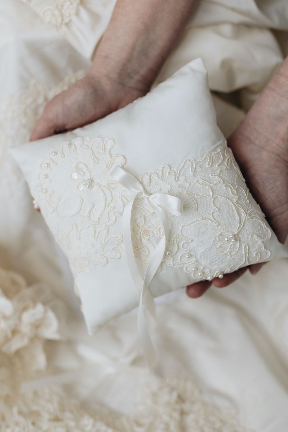 wedding ring pillow heirloom made from lace of mom's wedding dress handmade by The Garter Girl