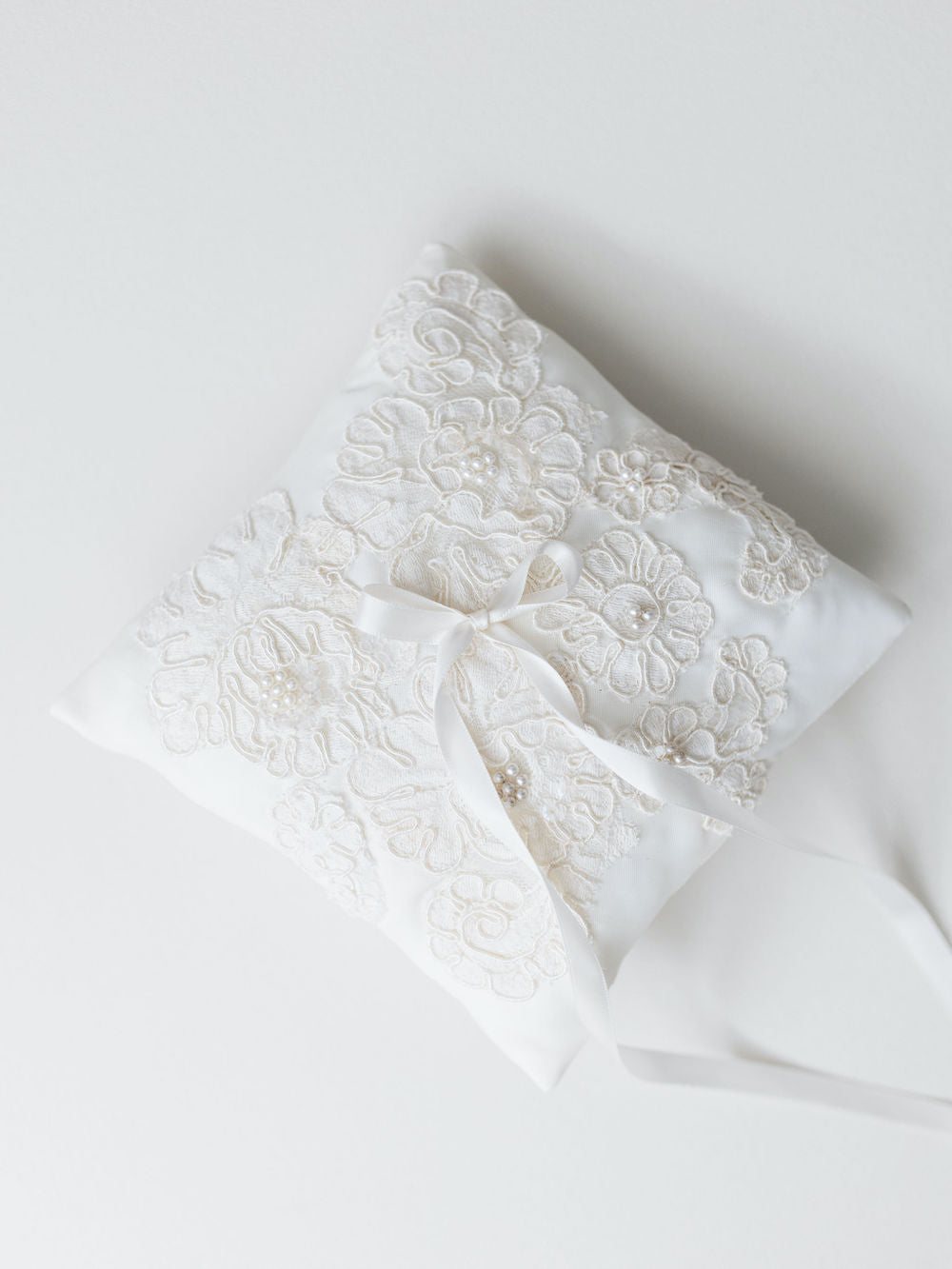 ring bearer's pillow in ivory handmade from lace in mom's wedding dress by The Garter Girl