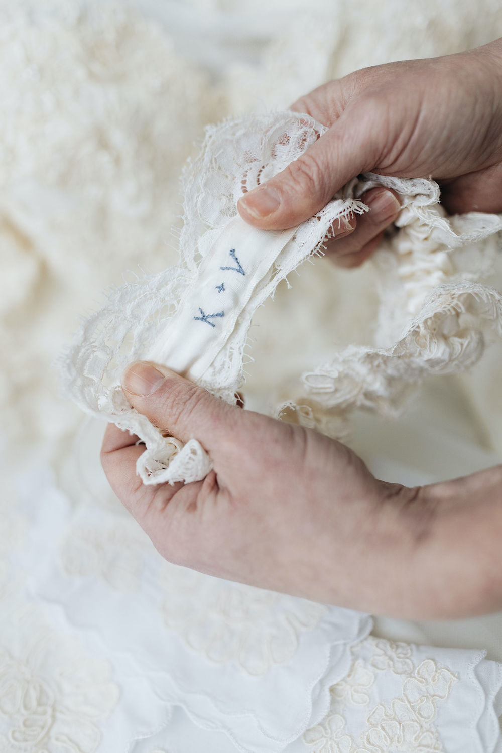 hand-embroidered ivory lace wedding garter heirloom from mom's wedding dress by The Garter Girl