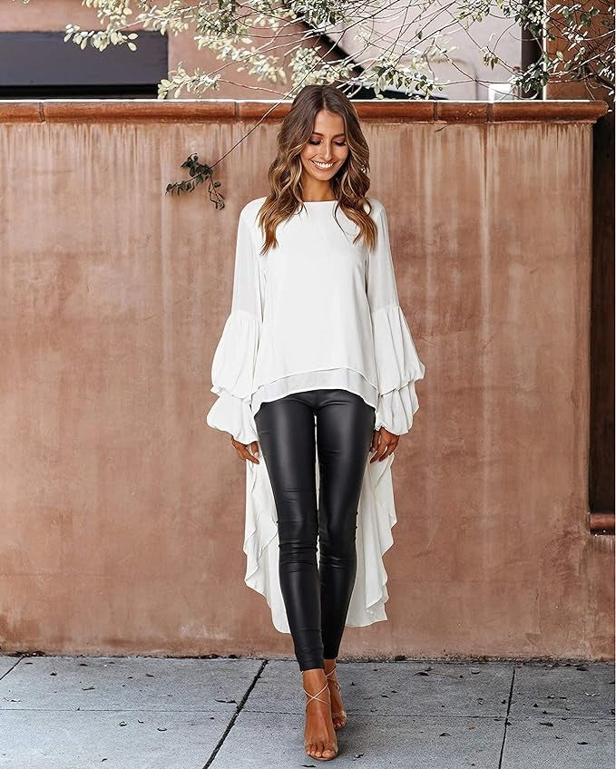 High Low Bell Sleeve Blouse