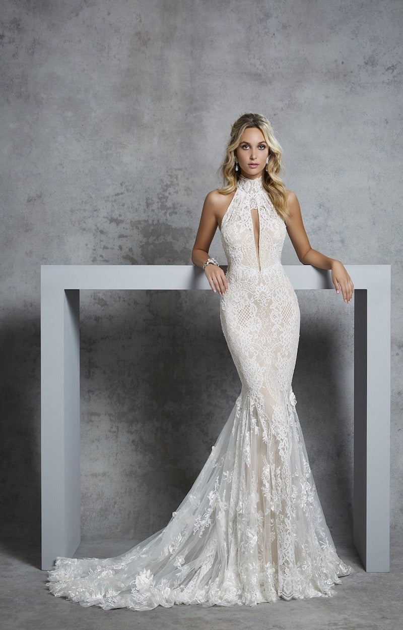 High Neck Mermaid Wedding Dress with Lace