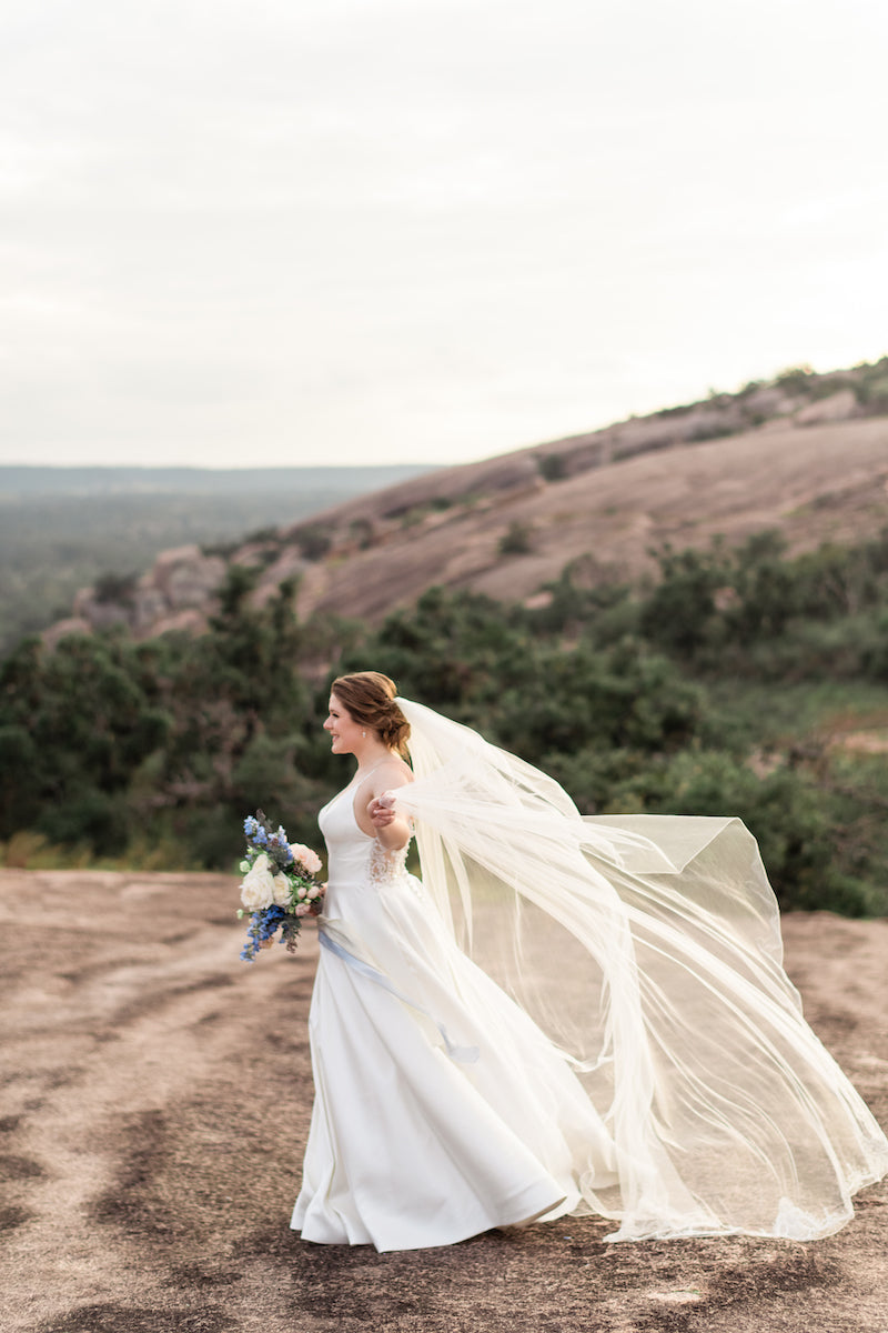 Hiking Bride Adventure Session Mountainside Bridal Photo with Veil