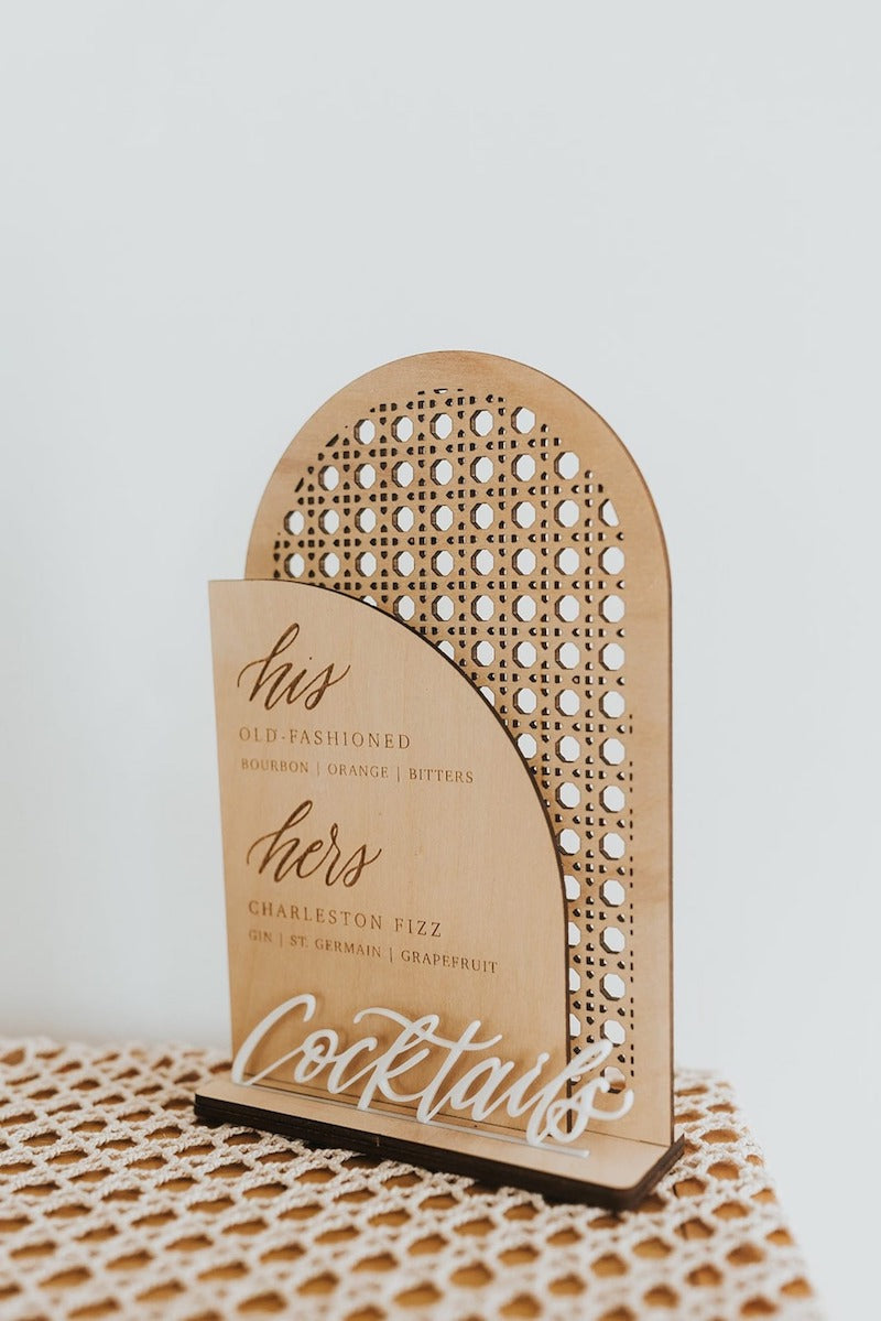 His and Hers Cocktails Sign for Boho Rustic Wedding