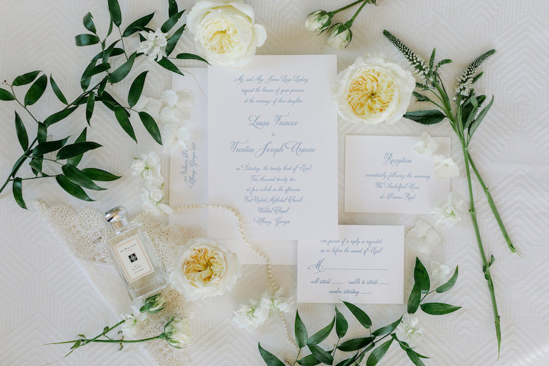 Historic Home Wedding In Georgia Invitation Suite Flat Lay