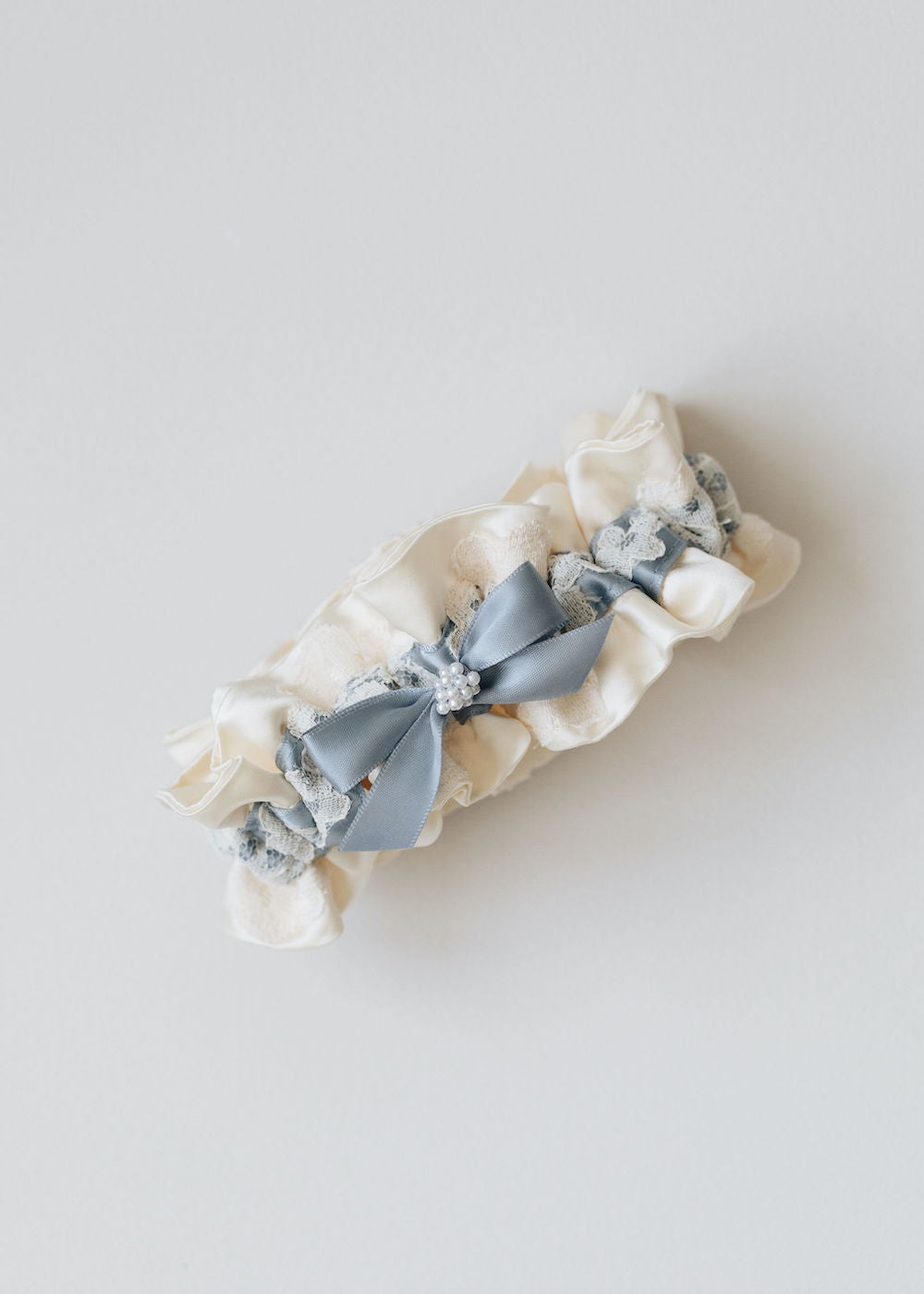 how to use great grandmother's satin wedding dress material - heirloom wedding garter with pearls & something blue handmade by The Garter Girl