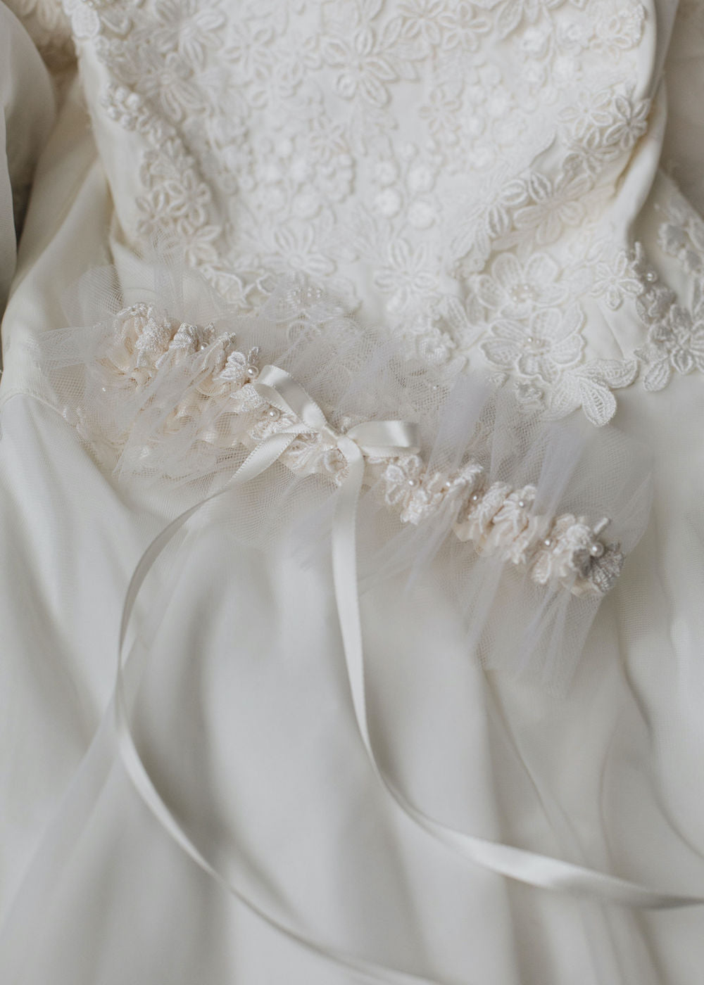 how to use your mom's wedding dress with custom wedding garter and personzlied handkerchiefs by expert bridal heirloom designer, The Garter Girl