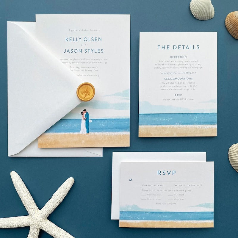 Illustrated Beach Wedding Invitation