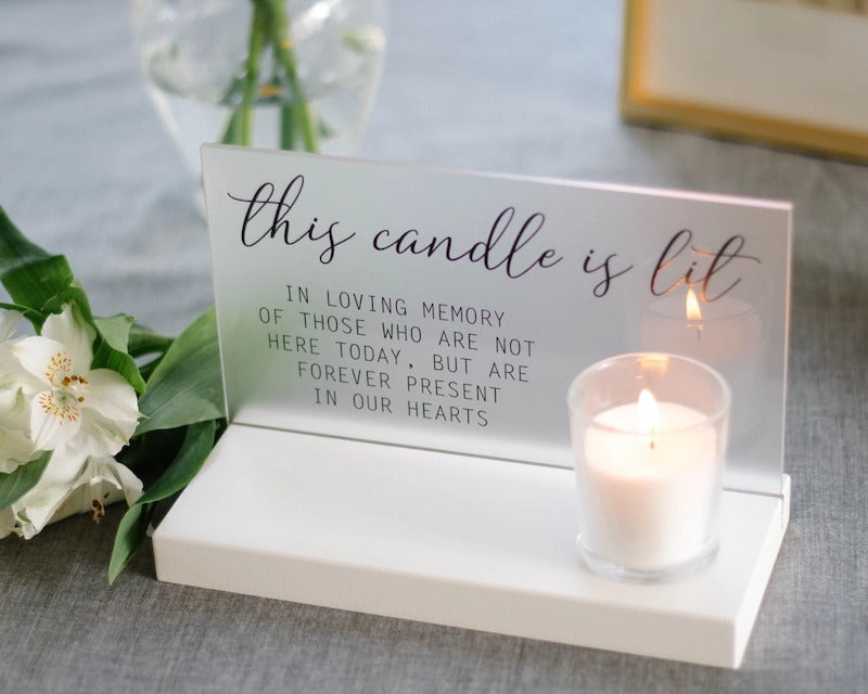In Loving Memory Sign and Candle