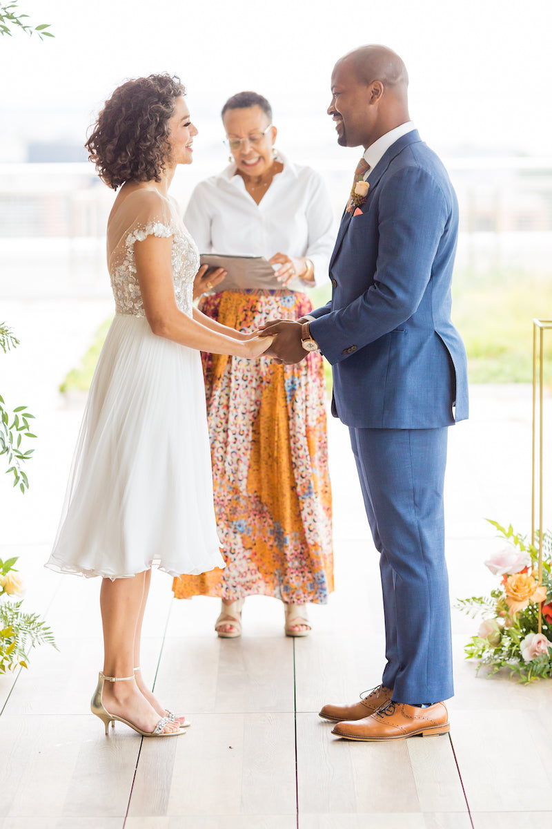 Intimate Vow Renewal Ceremony with Tea Length Dress