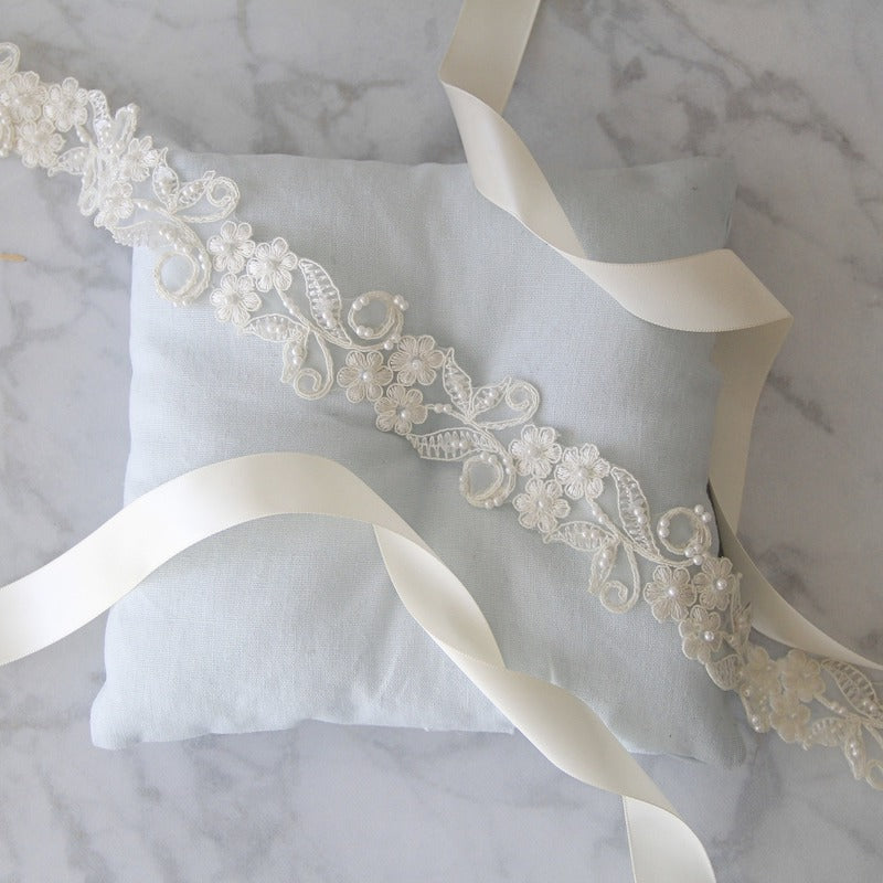 Ivory Beaded Lace Bridal Sash