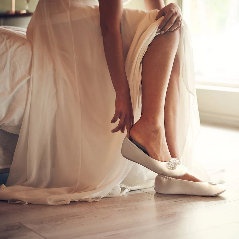 Ivory Bridal Slippers with Crystal Broach