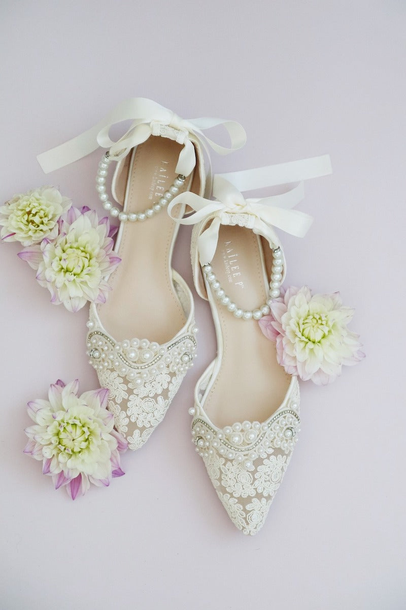 Ivory Crochet Lace Pointy Toe Flats