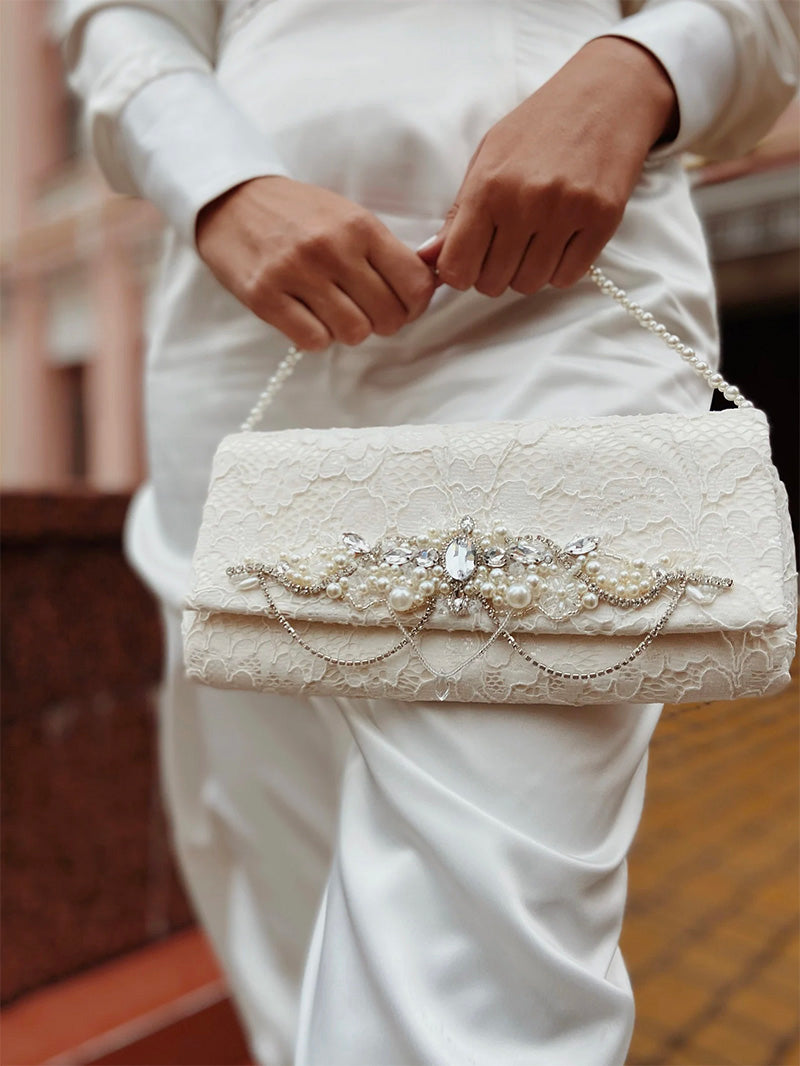 Ivory Lace Clutch with Brooch
