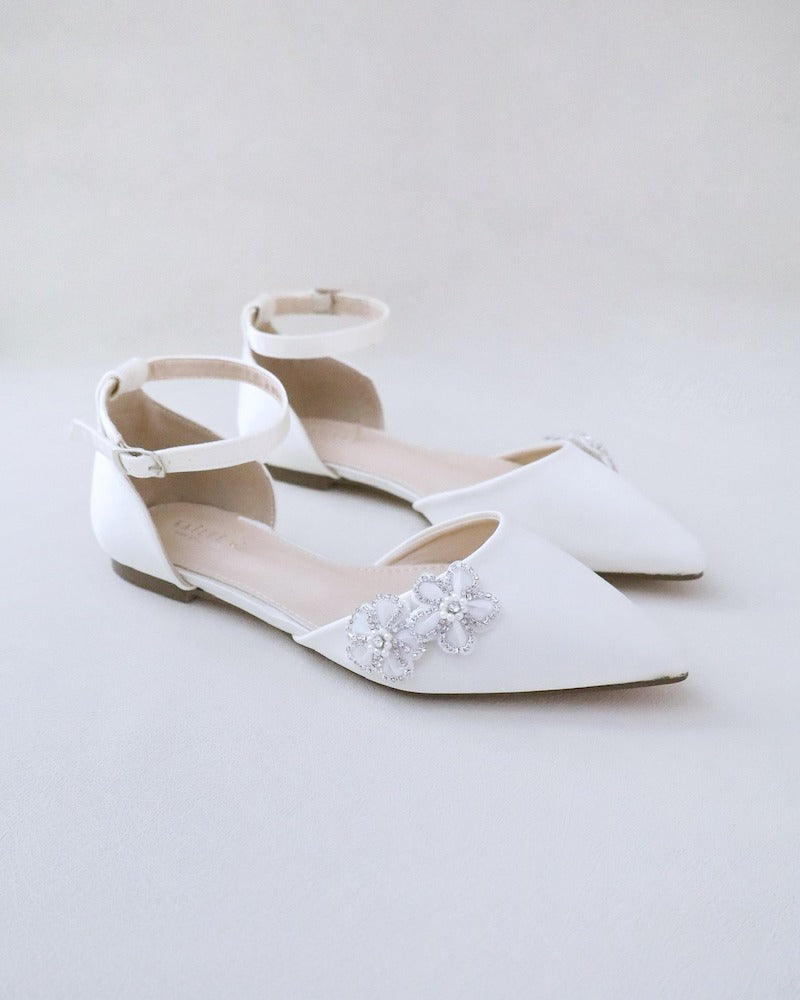 Ivory Satin Pointy Toe Flats