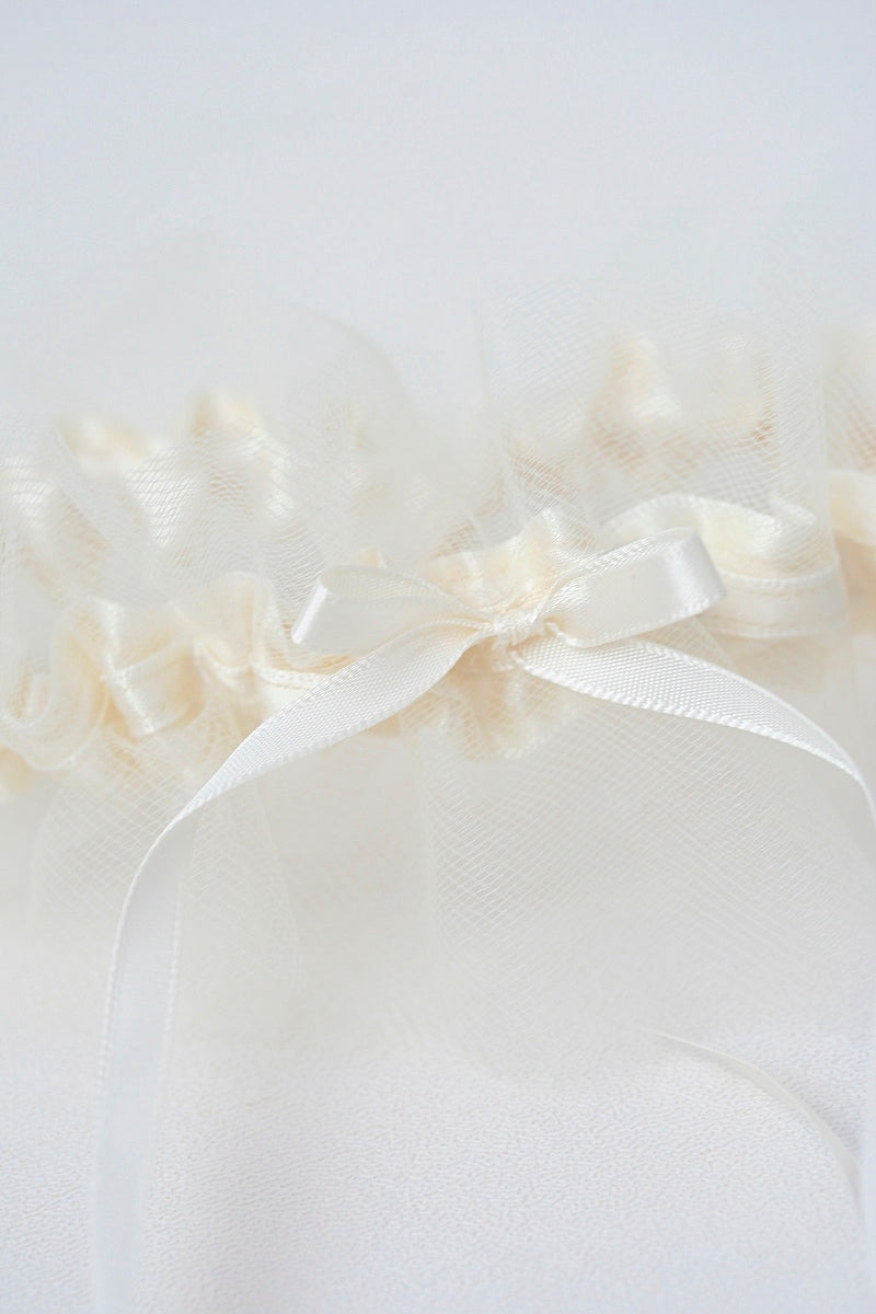 ivory tulle and satin custom wedding garter