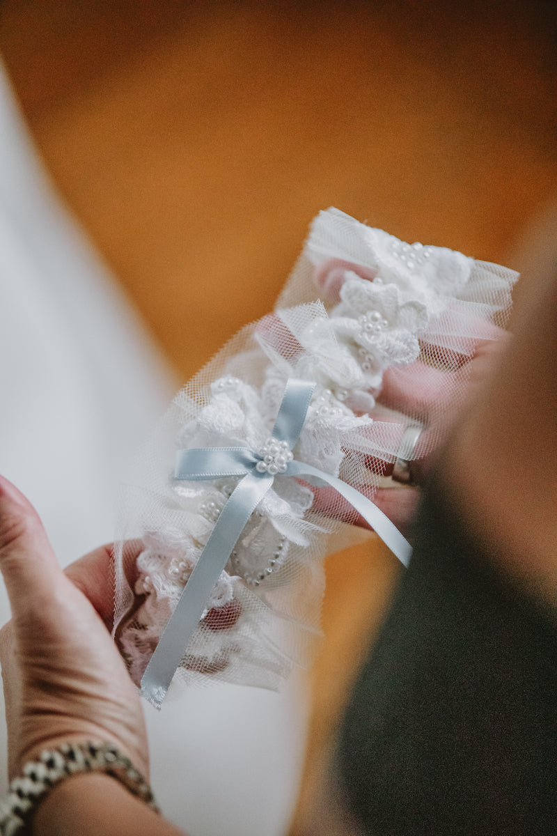 Lace and Pearl Wedding Garter Made From Bride's Mom's Wedding Dress