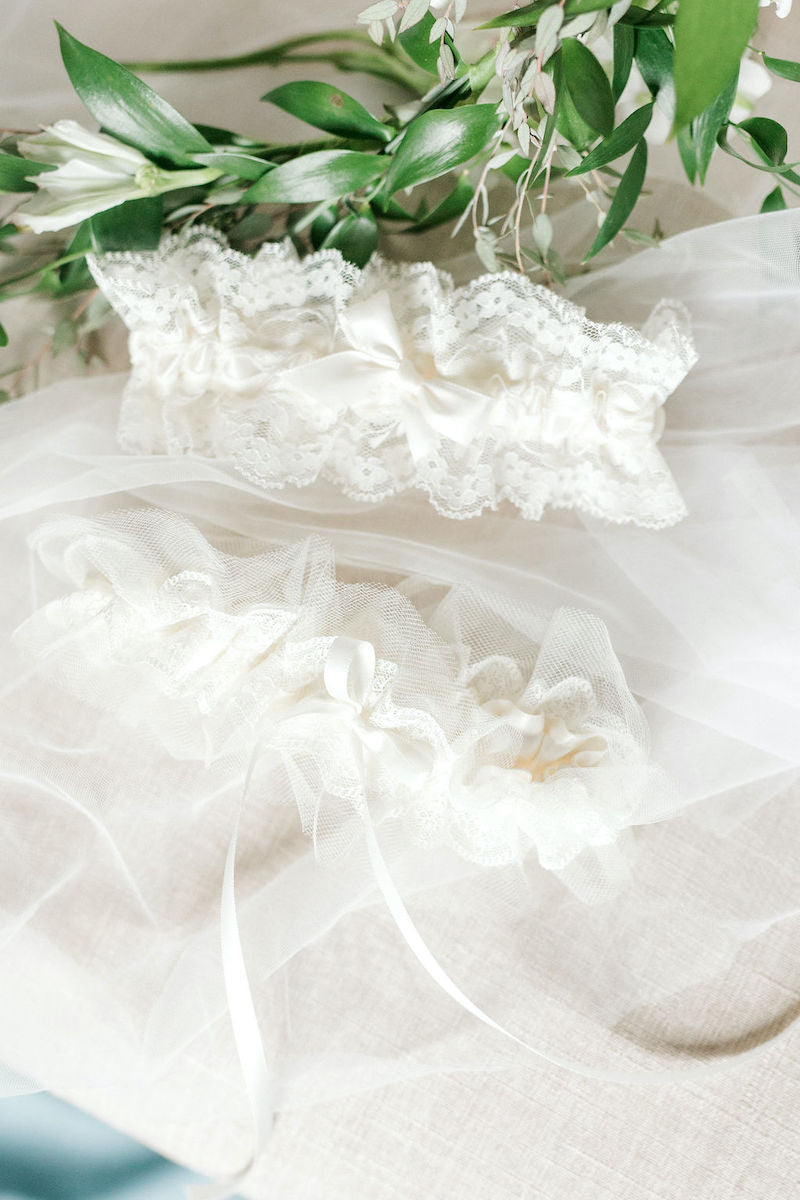 Lace and Tulle Wedding Garters with Bridal Veil