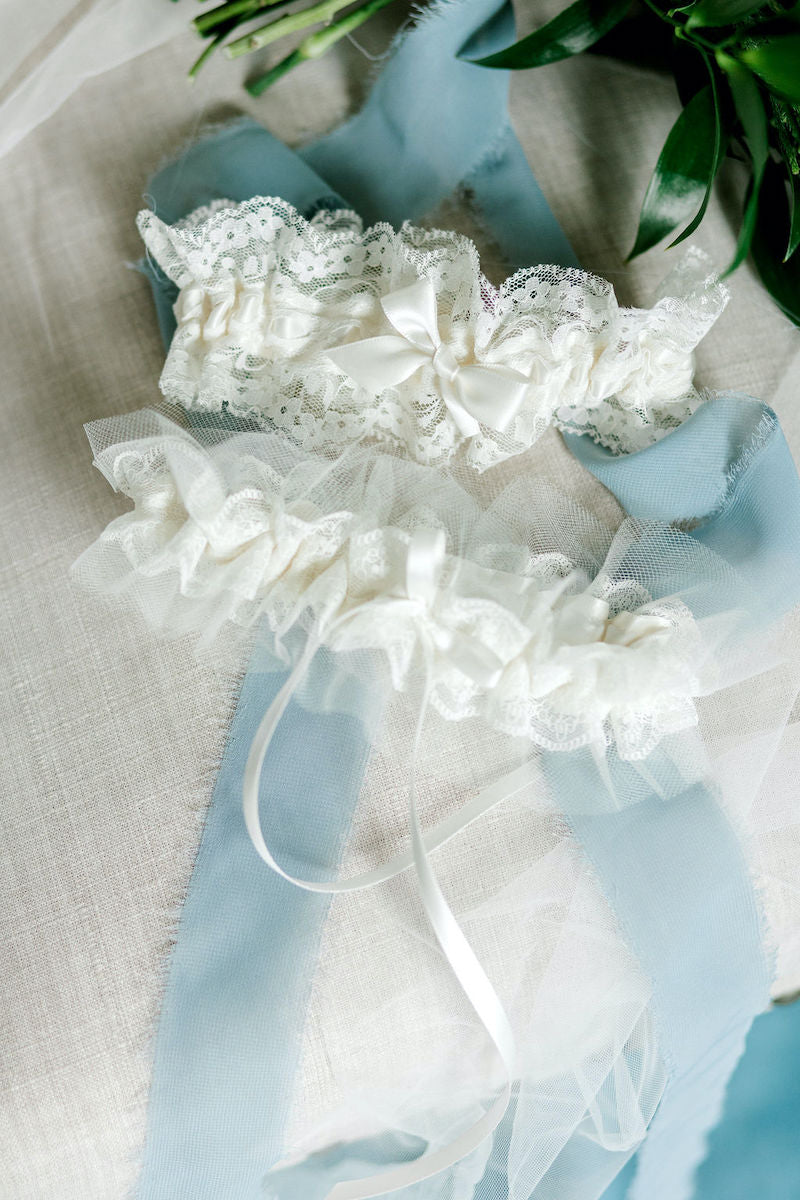 Two Bridal Garters with Lace and Tulle