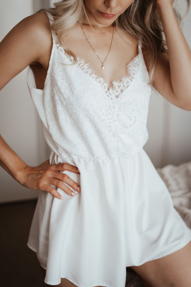 Lace Top Bridal Romper