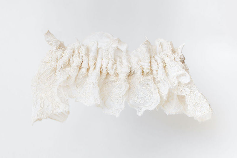 Lace Bridal Garter Made From Mother's Wedding Dress With Collar Buttons by The Garter Girl