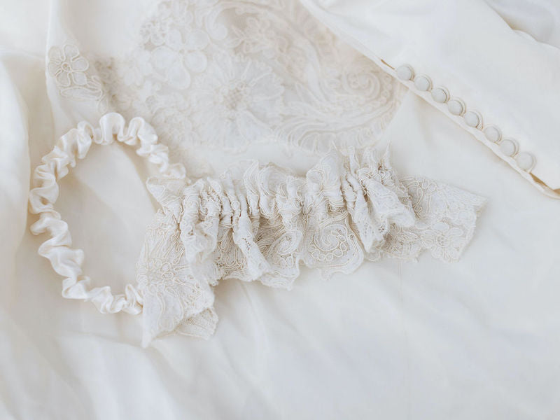 Lace Bridal Garter Made From Mother's Wedding Dress With Collar Buttons by The Garter Girl