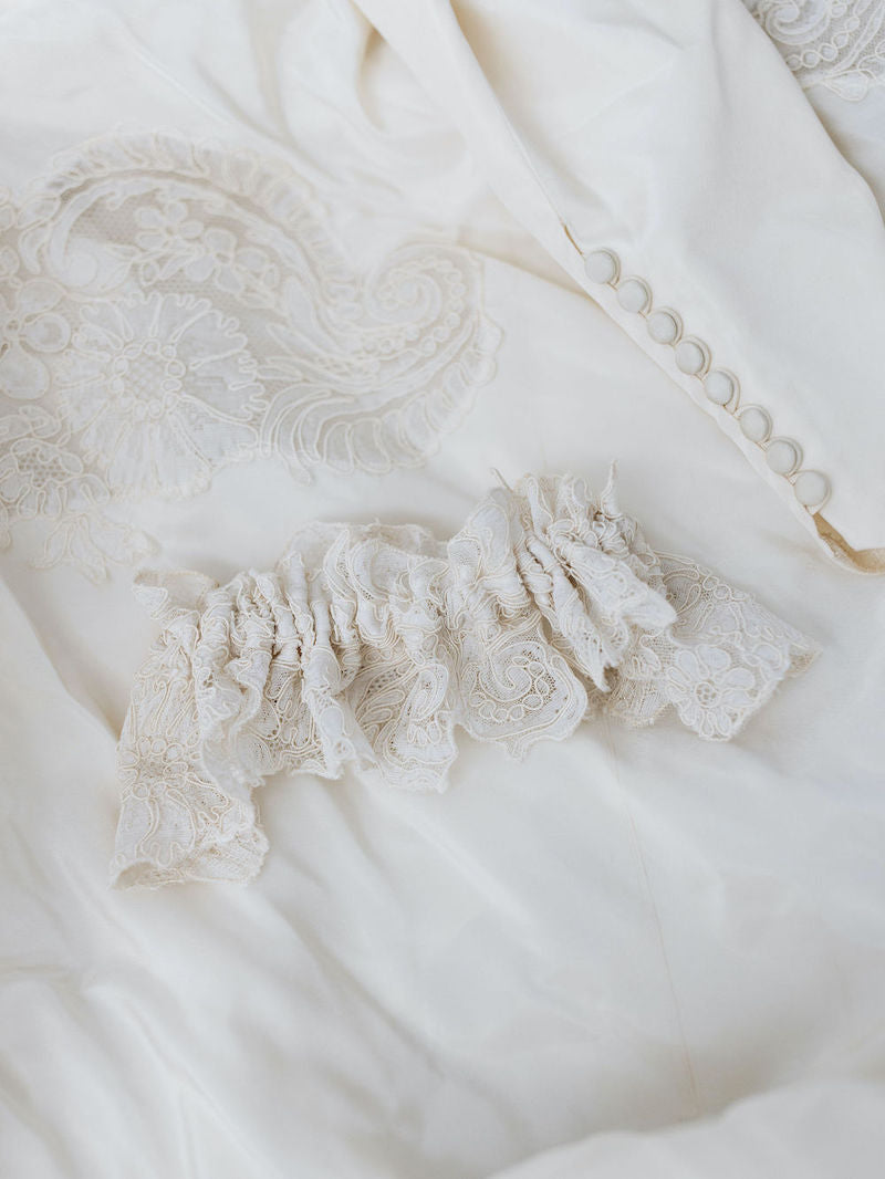 Lace Bridal Garter Made From Mother's Wedding Dress With Collar Buttons by The Garter Girl
