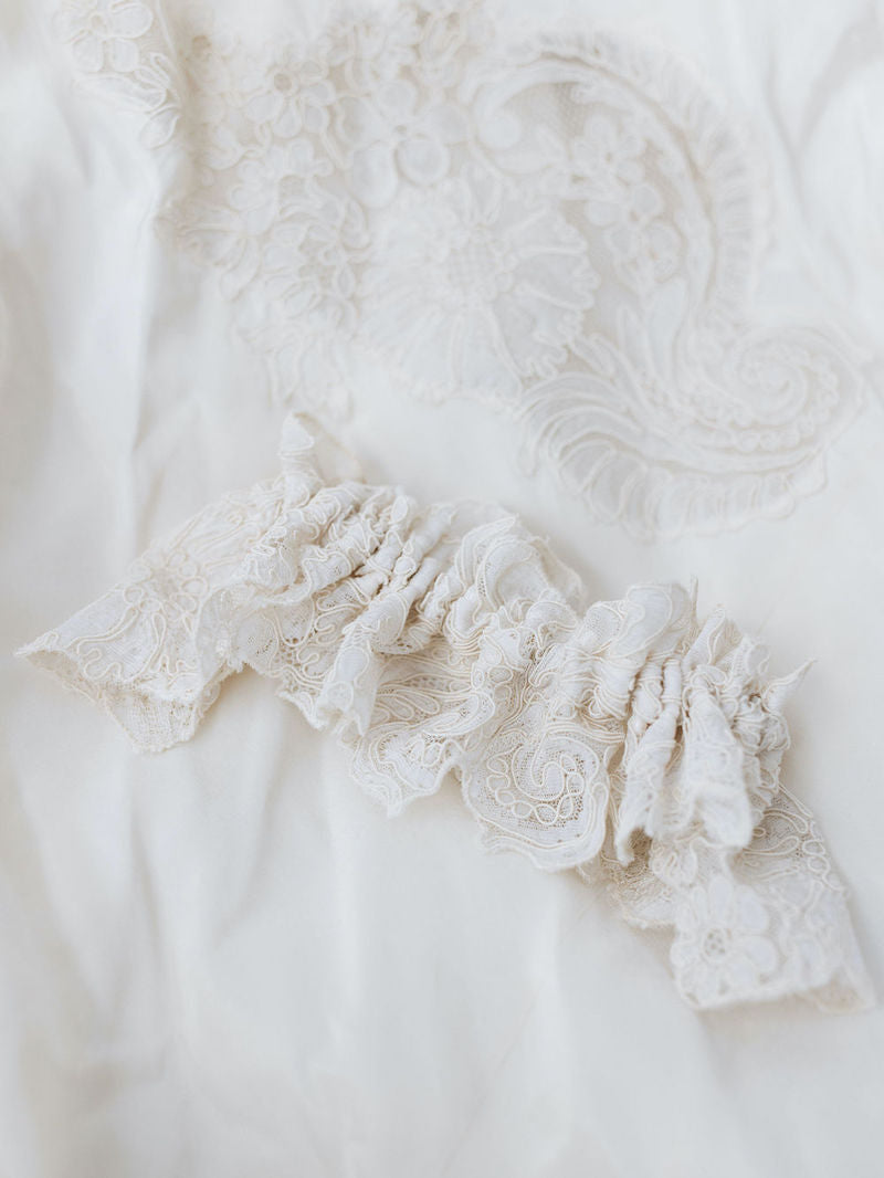 Lace Bridal Garter Made From Mother's Wedding Dress With Collar Buttons by The Garter Girl